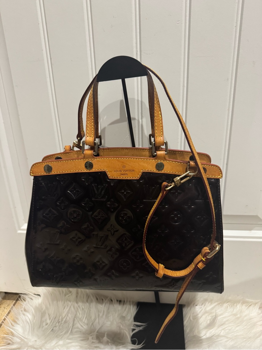 Louis Vuitton Patent Vernis Satchel with Tan Trim